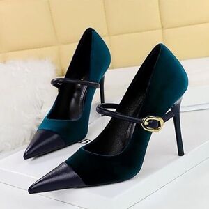 NWB Women's Stiletto High Heel Pointed Toe Suede Ankle Strap Metal Buckle